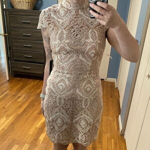 Jodi Kristopher Champagne lace and sequin dress